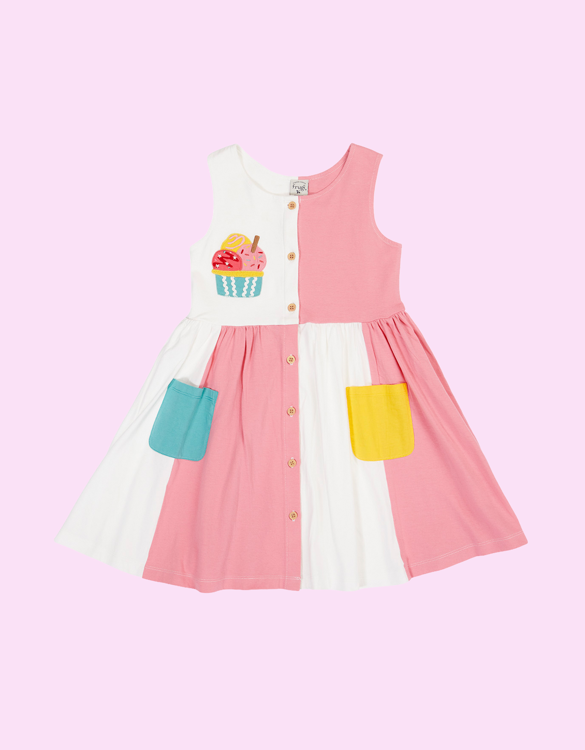 Frugi Henny Colourblock Dress Pink