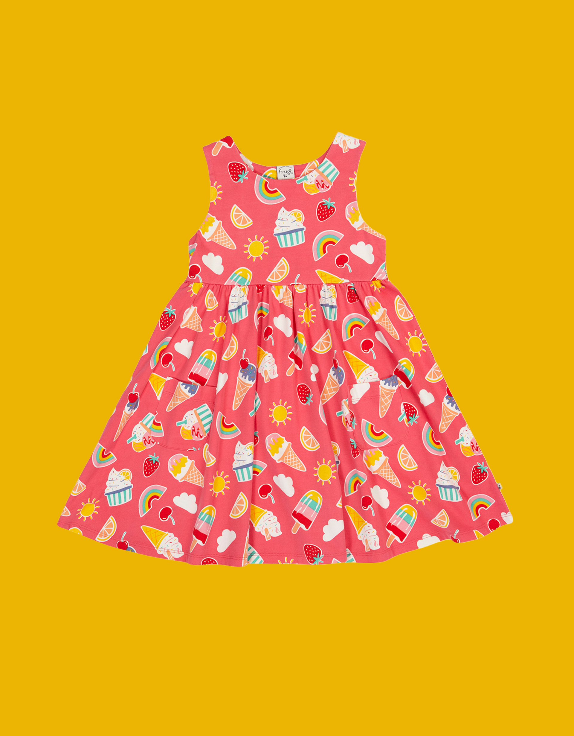 Frugi Sky Printed Skater Dress Pink