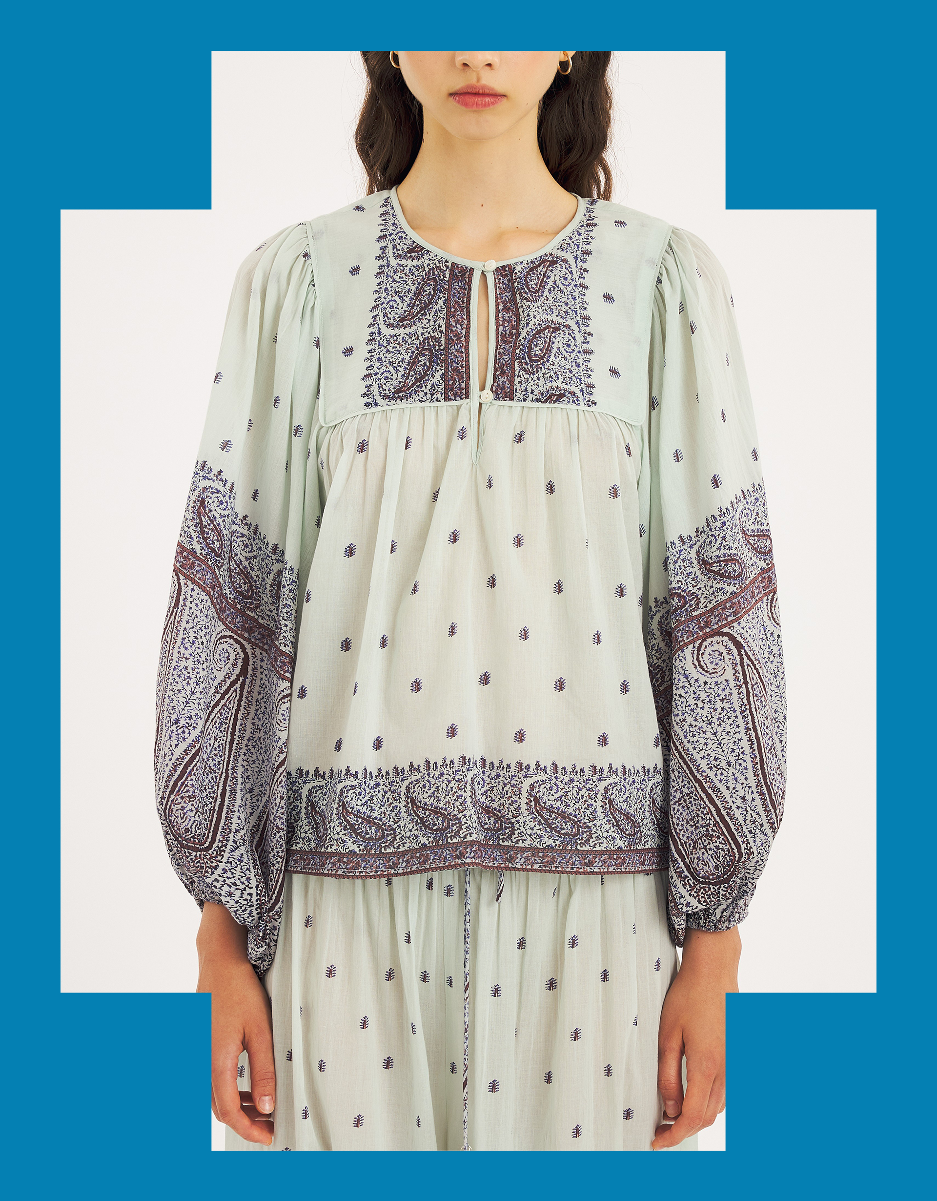 Antik Batik Johri Hand-Woven Paisley Blouse Blue