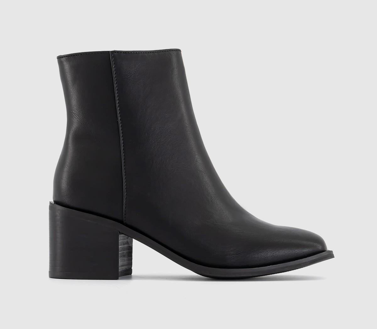 OFFICE Womens Abi Mid Heel Square Toe Block Ankle Boots Black