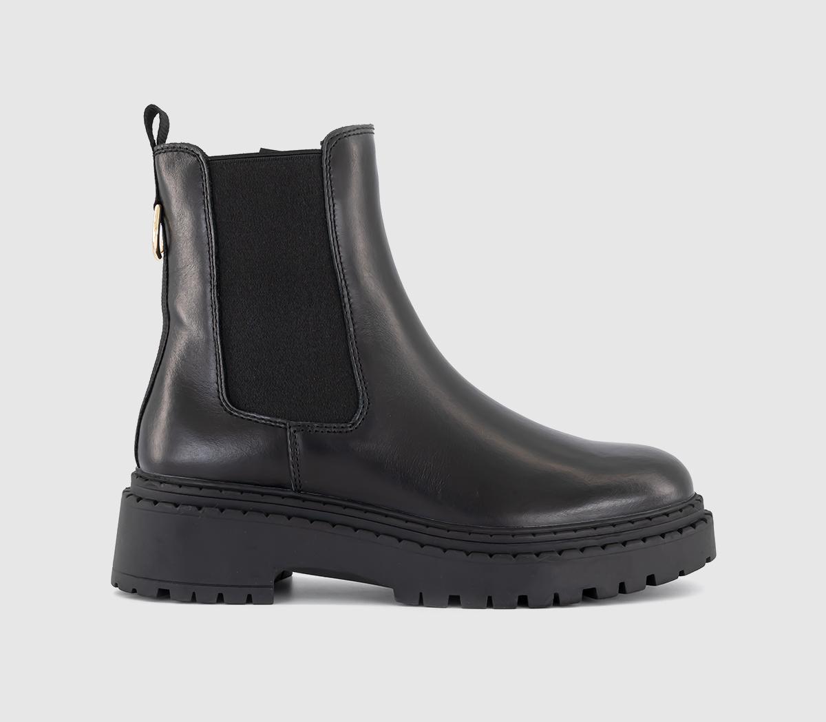 OFFICE Womens Amber Chunky Chelsea Ankle Boots Black Leather