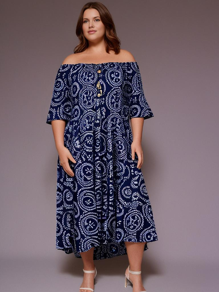 Curve Coconut Button Dress - NAVY