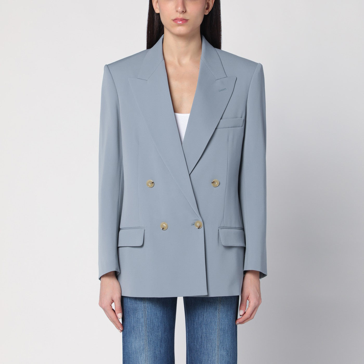 Light grey wool double-breasted jacket