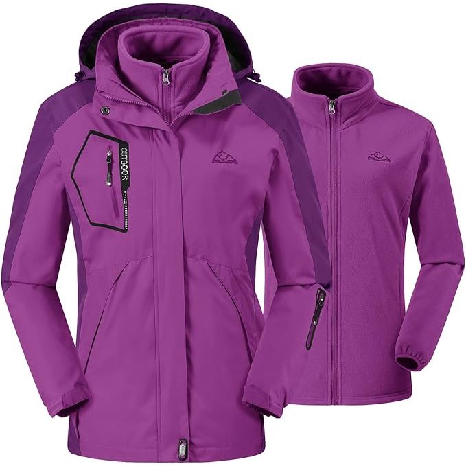 Women's Winter Ski Coat Jacket -in- Waterproof, Windproof, Warm, Purple Size