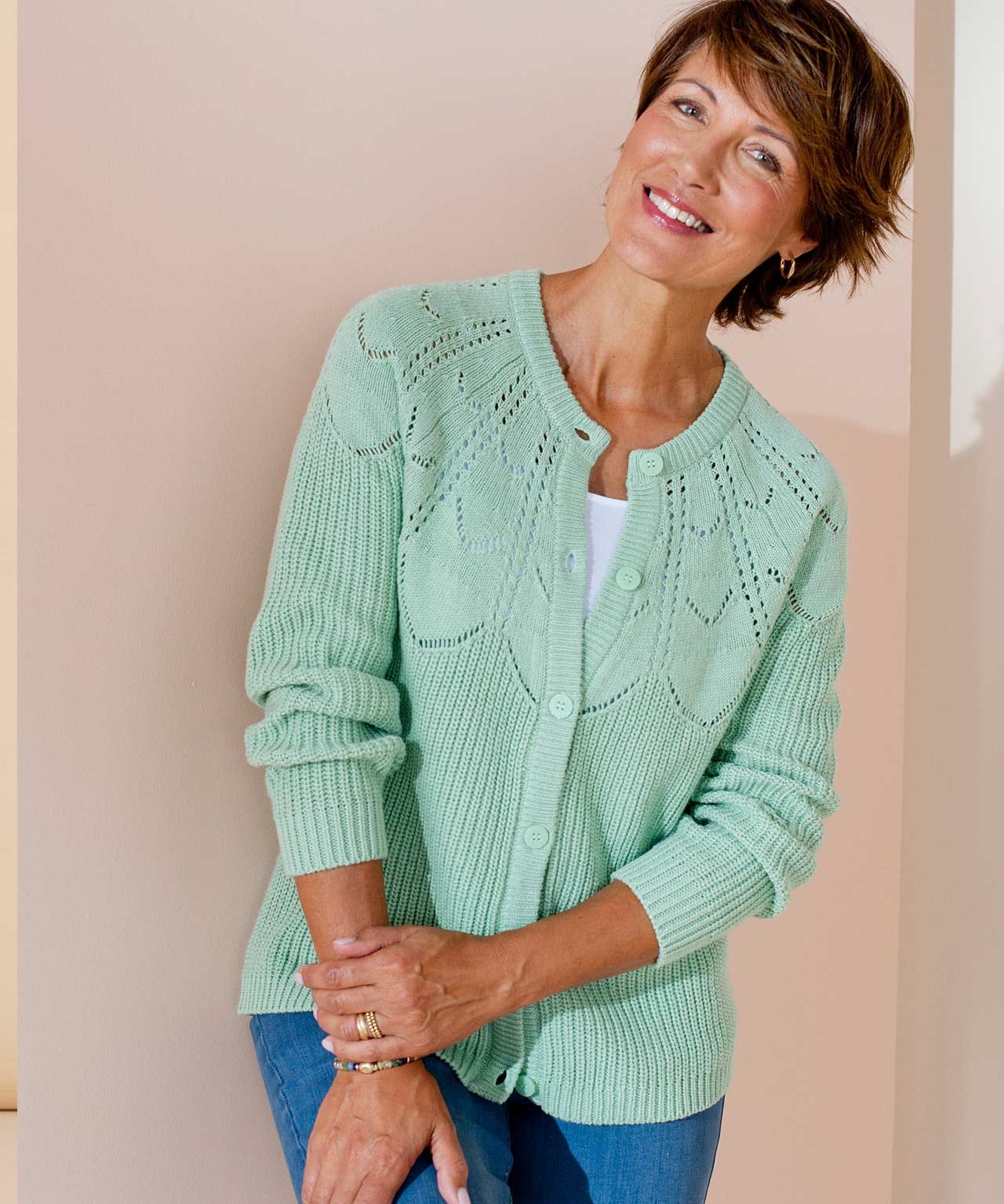 Damart Cotton Blend Pointelle Cardigan