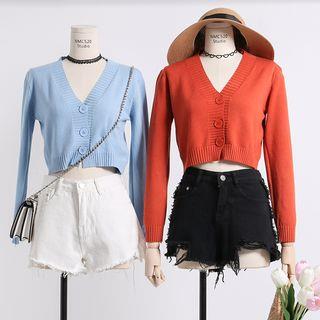 Cropped Knit Cardigan White