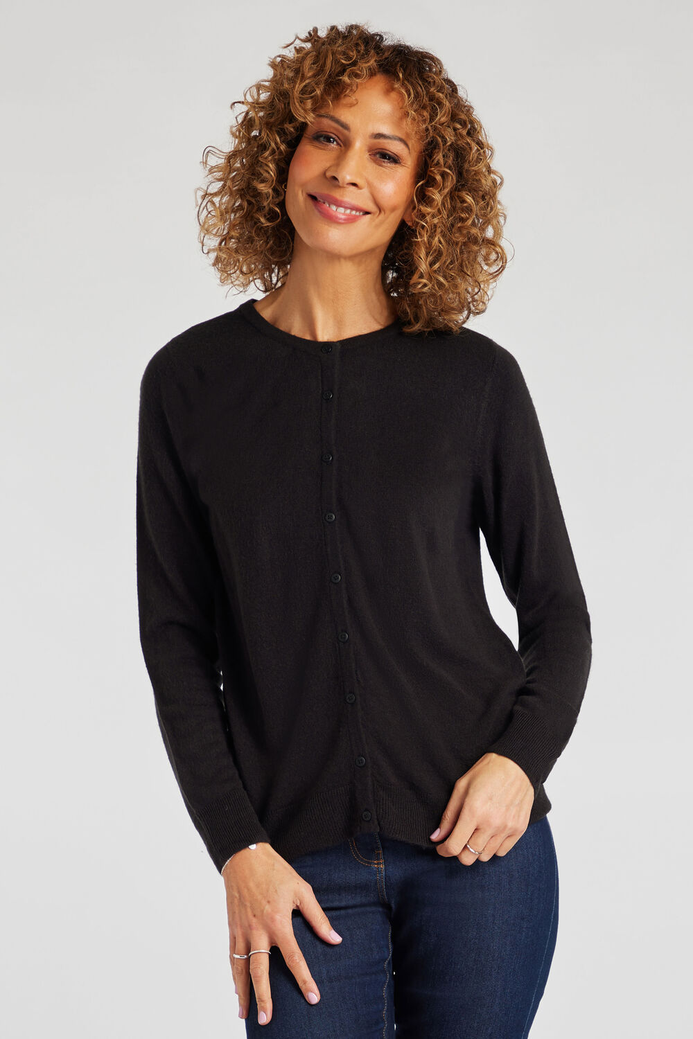 Bonmarche Black Supersoft Button Front Cardigan, Size: