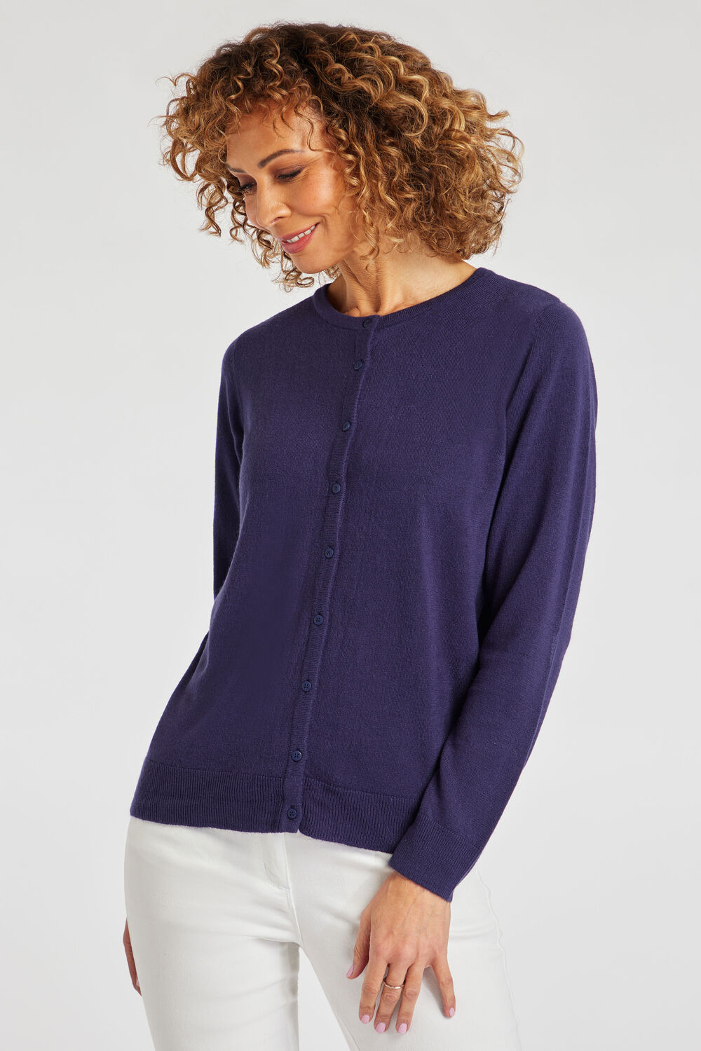 Bonmarche Ladies Navy Blue Acrylic Cashlike Button Through Cardigan, Size: