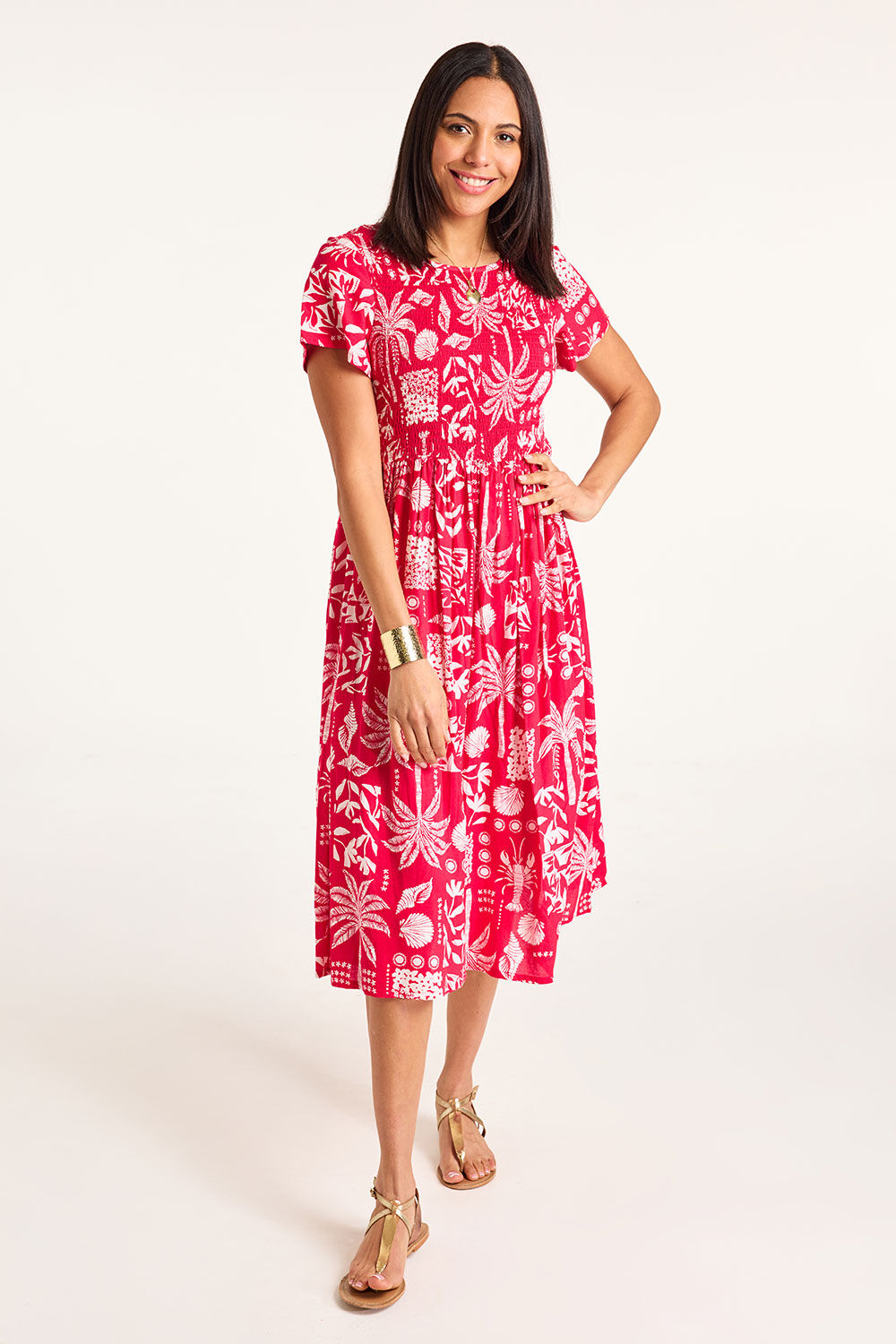 Bonmarche Women's Red & White Postcard Patchwork Print Dress