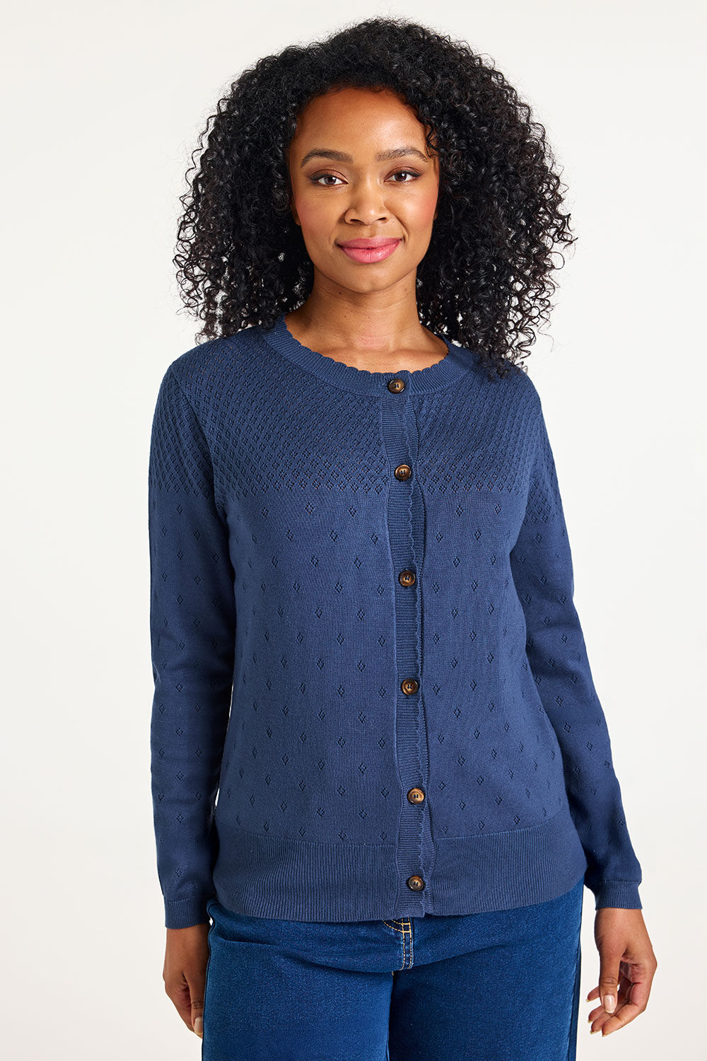 Bonmarche Denim Pointelle Mix Cardigan, Size: