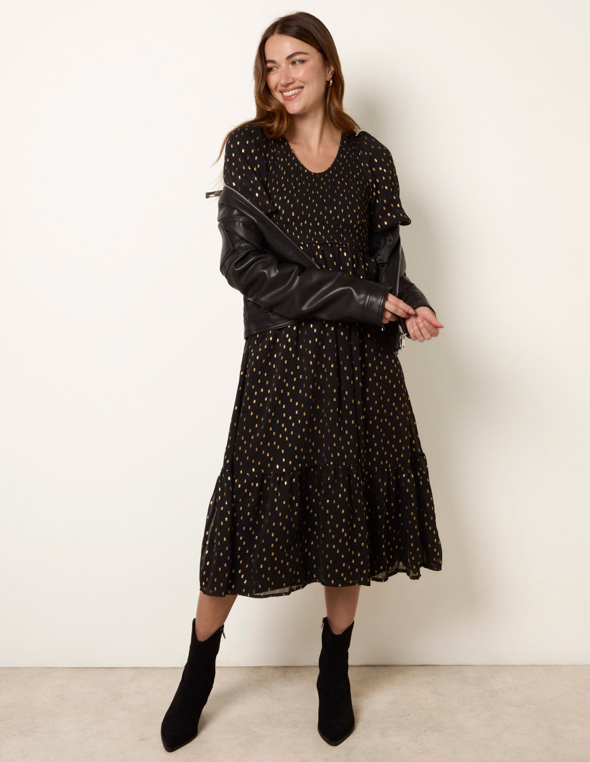 Gold Foil Midi Dress - BLACK PATTERN