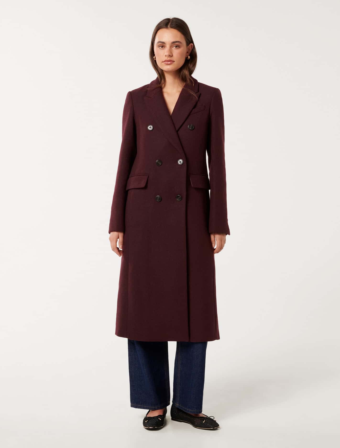 Forever New Women's Chandelle Double Breasted Coat in Black Rose, Size PolyesterWoolPolyamide