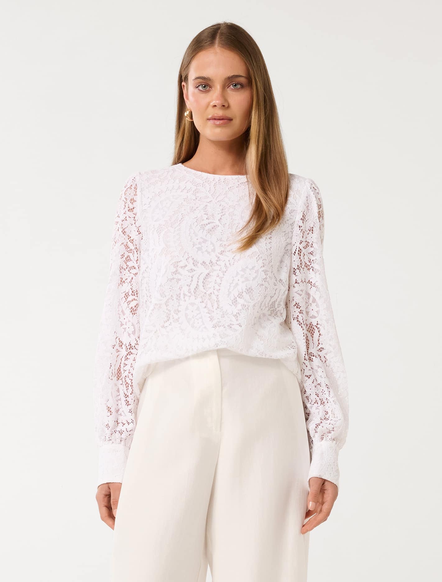 Forever New Women's Liana Lace Blouse in Ivory, Size CottonPolyamidePolyester