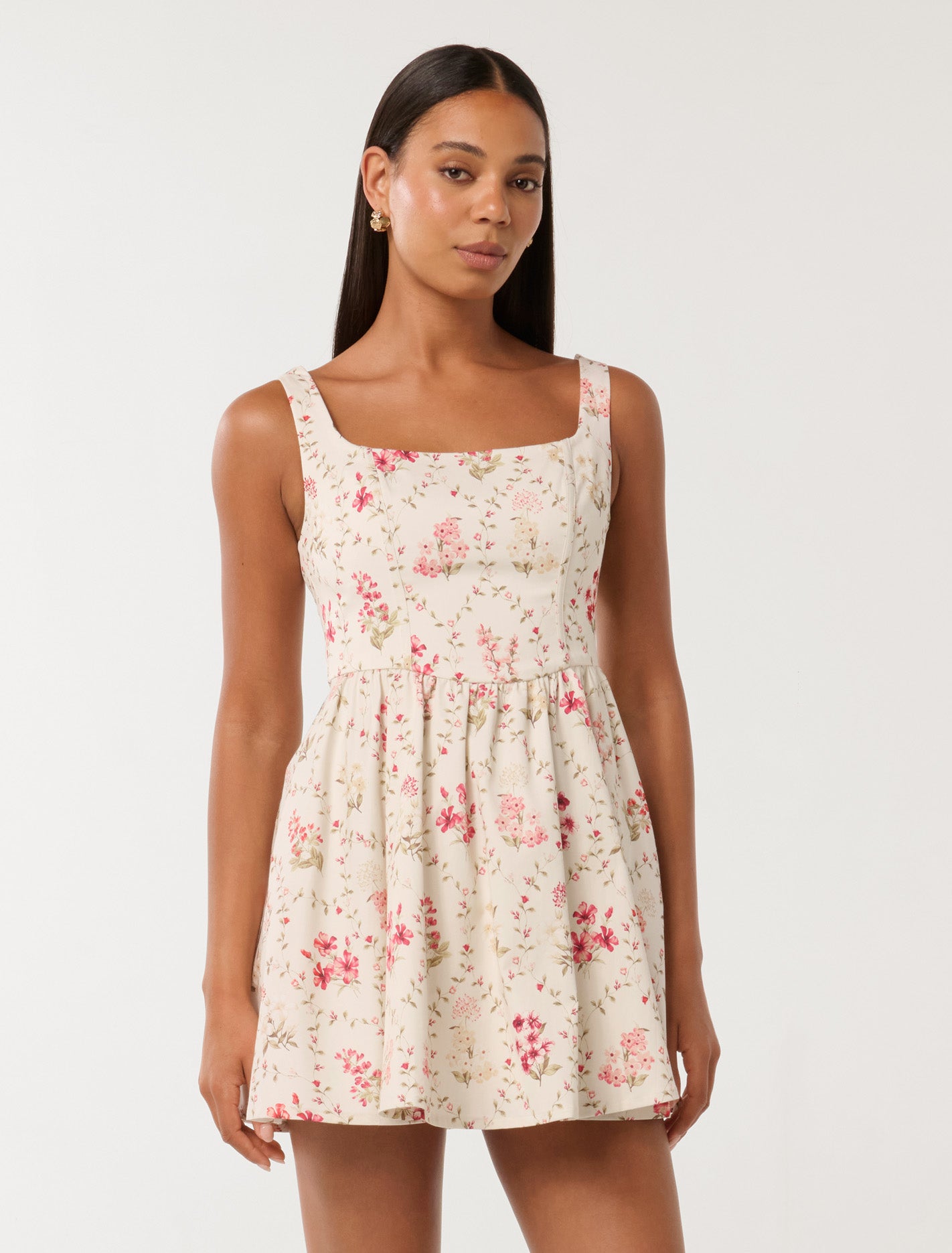 Forever New Women's Brielle Printed Lace-Up Mini Dress in Garden Trellis, Size CottonPolyesterCotton