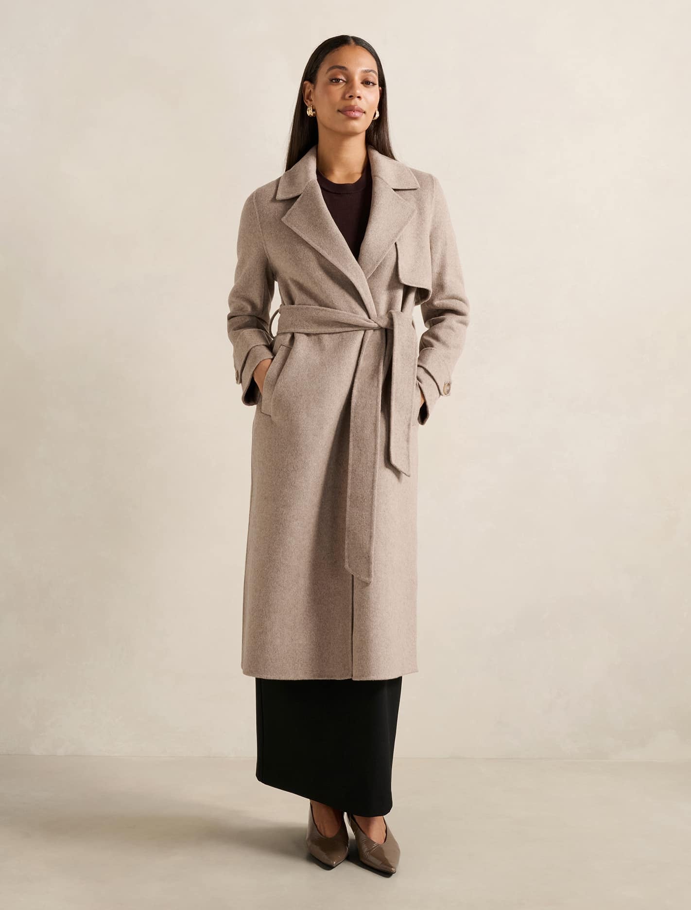 Forever New Women's Elise Felled Trench Coat in Taupe, Size WoolPolyesterLyocell