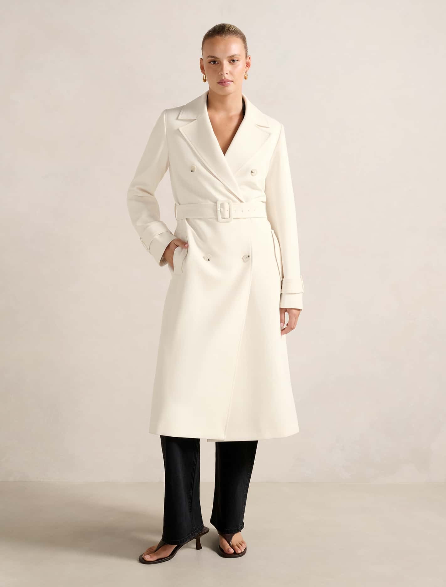 Forever New Women's Lydia Crepe Trench Coat in Winter White, Size PolyesterViscoseElastane