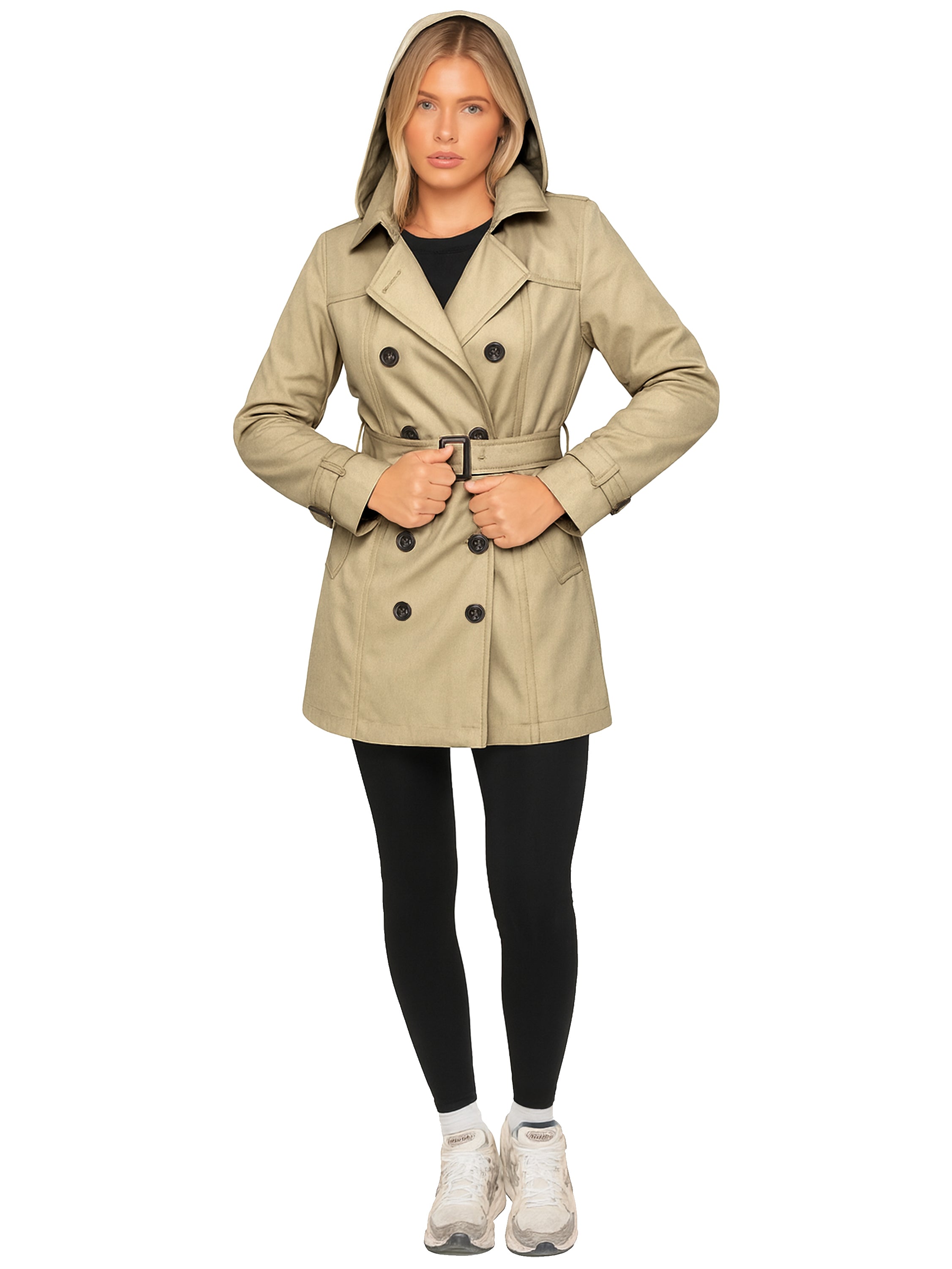 Womens Trench Coat Double Breasted Autumn Winter Long Jacket