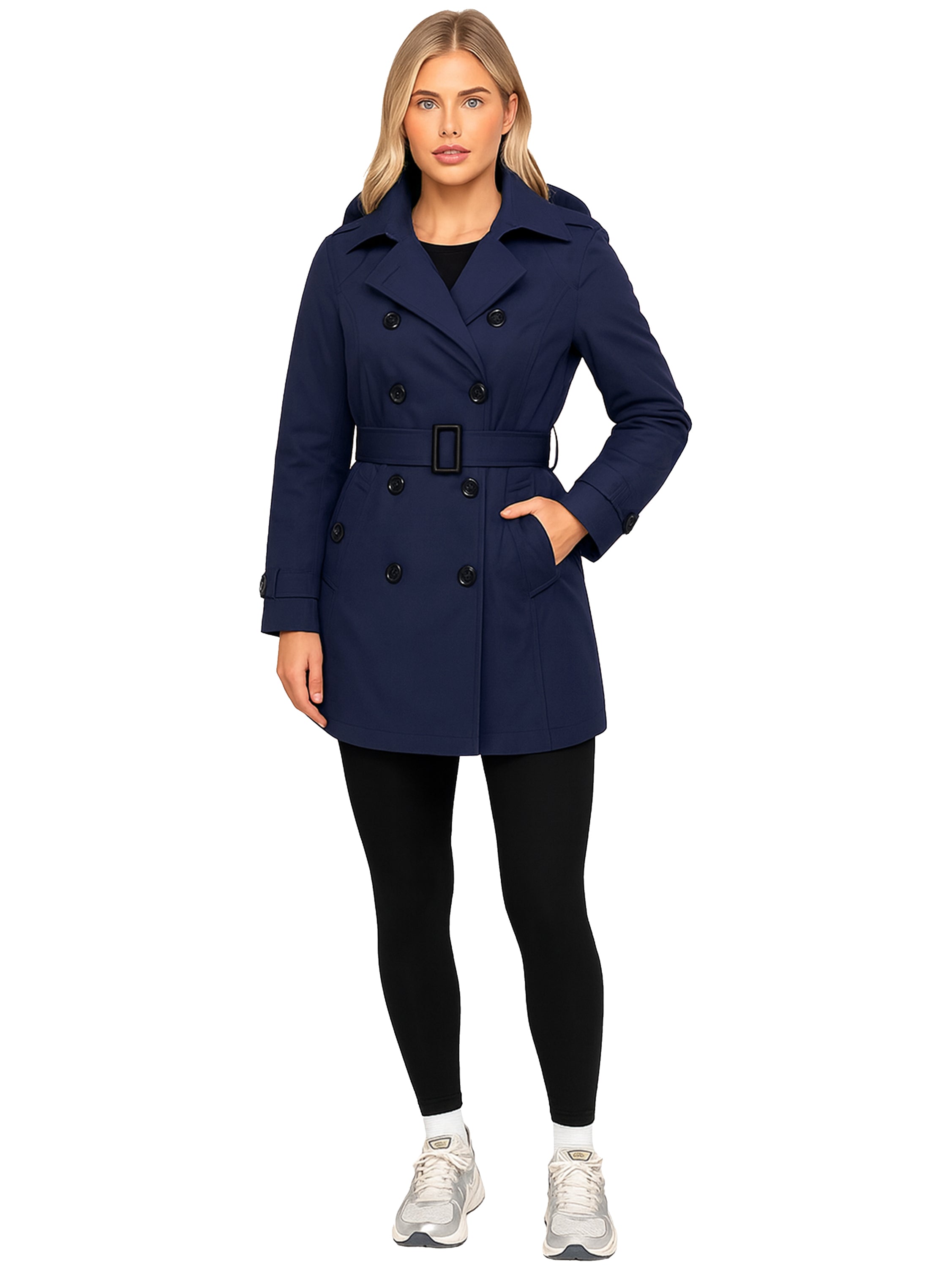 Womens Trench Coat Double Breasted Autumn Winter Long Jacket