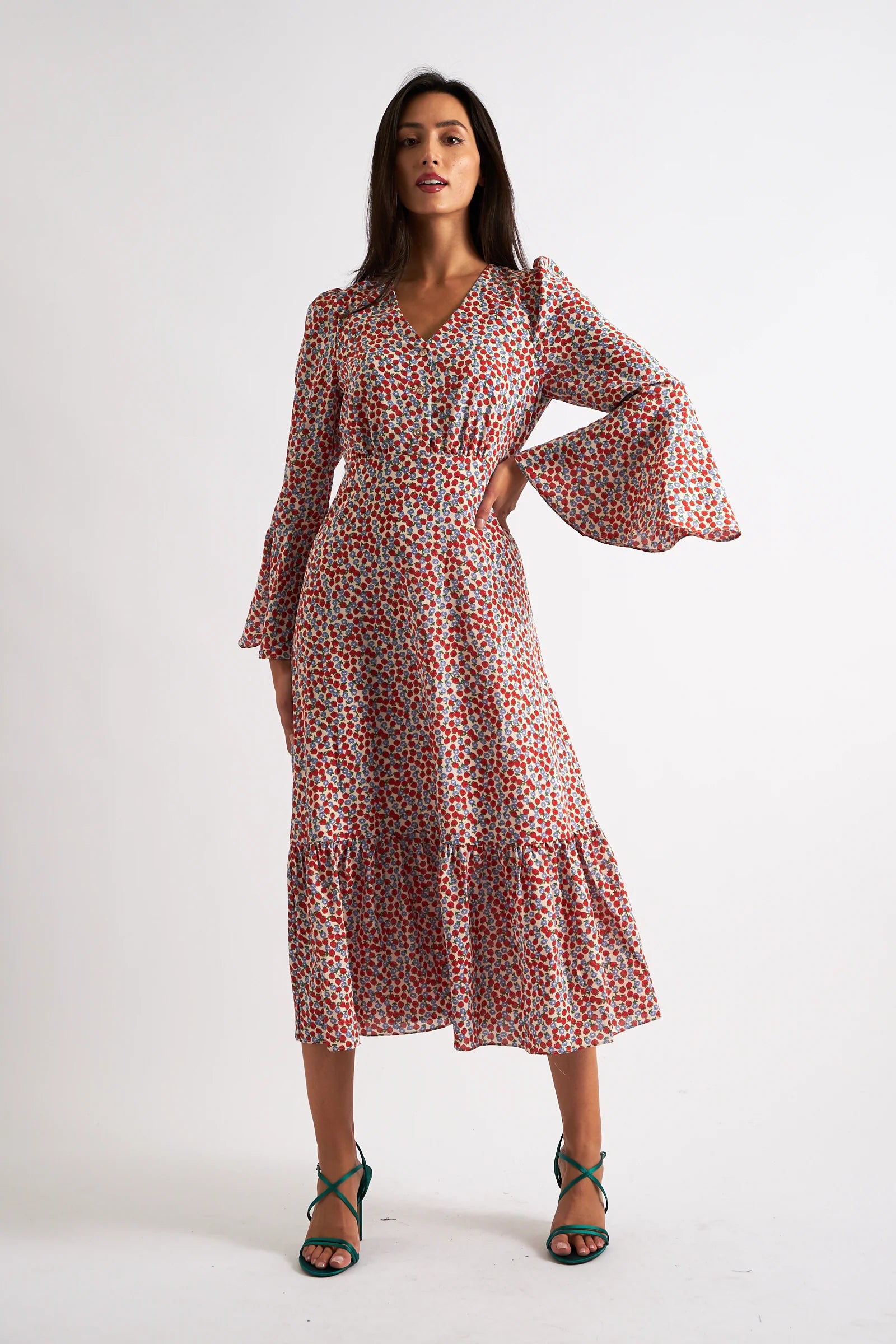 Bathilde Strawberry Fields Print Midi Dress - RedWhite