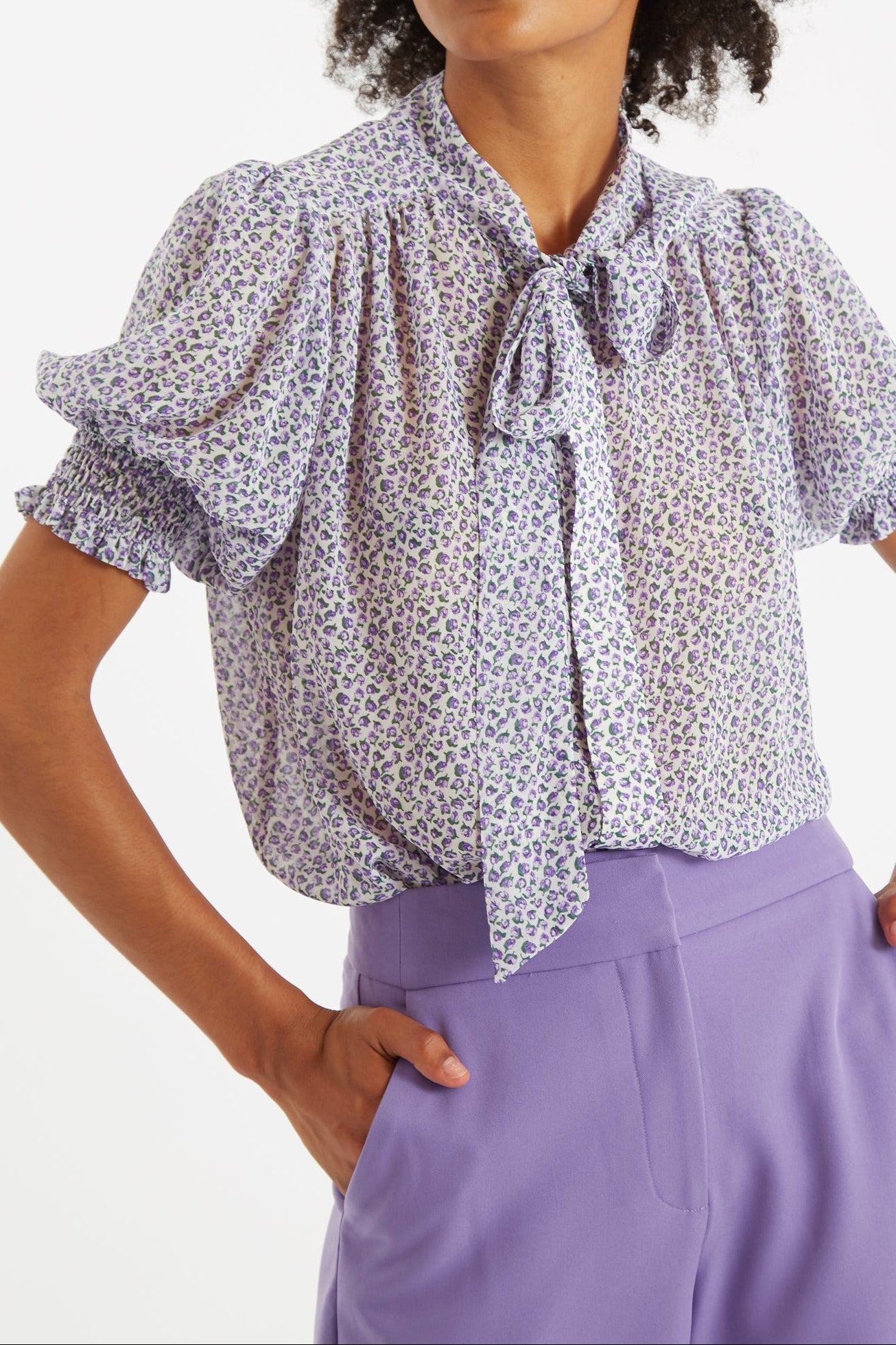 Belia Rosetta Tie Neck Blouse - Lilac