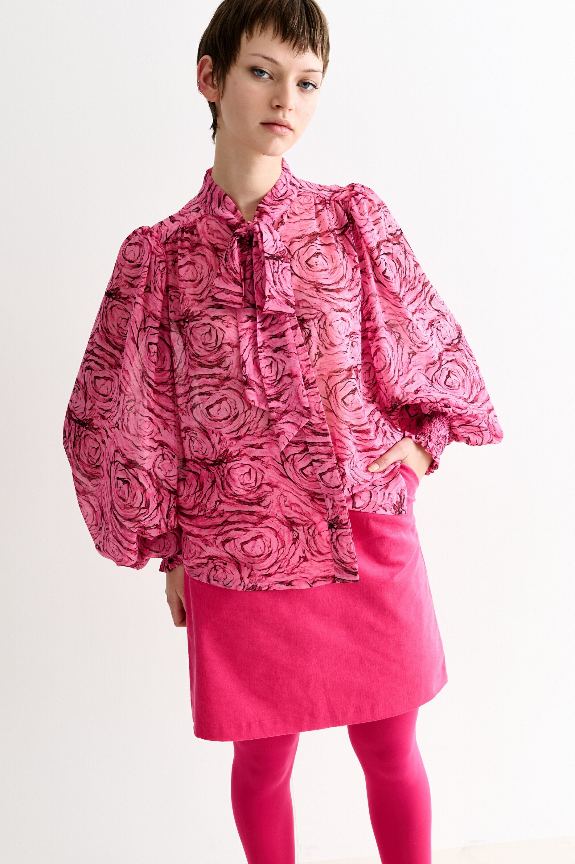 Boo Rosechild Tie Neck Blouse Pink