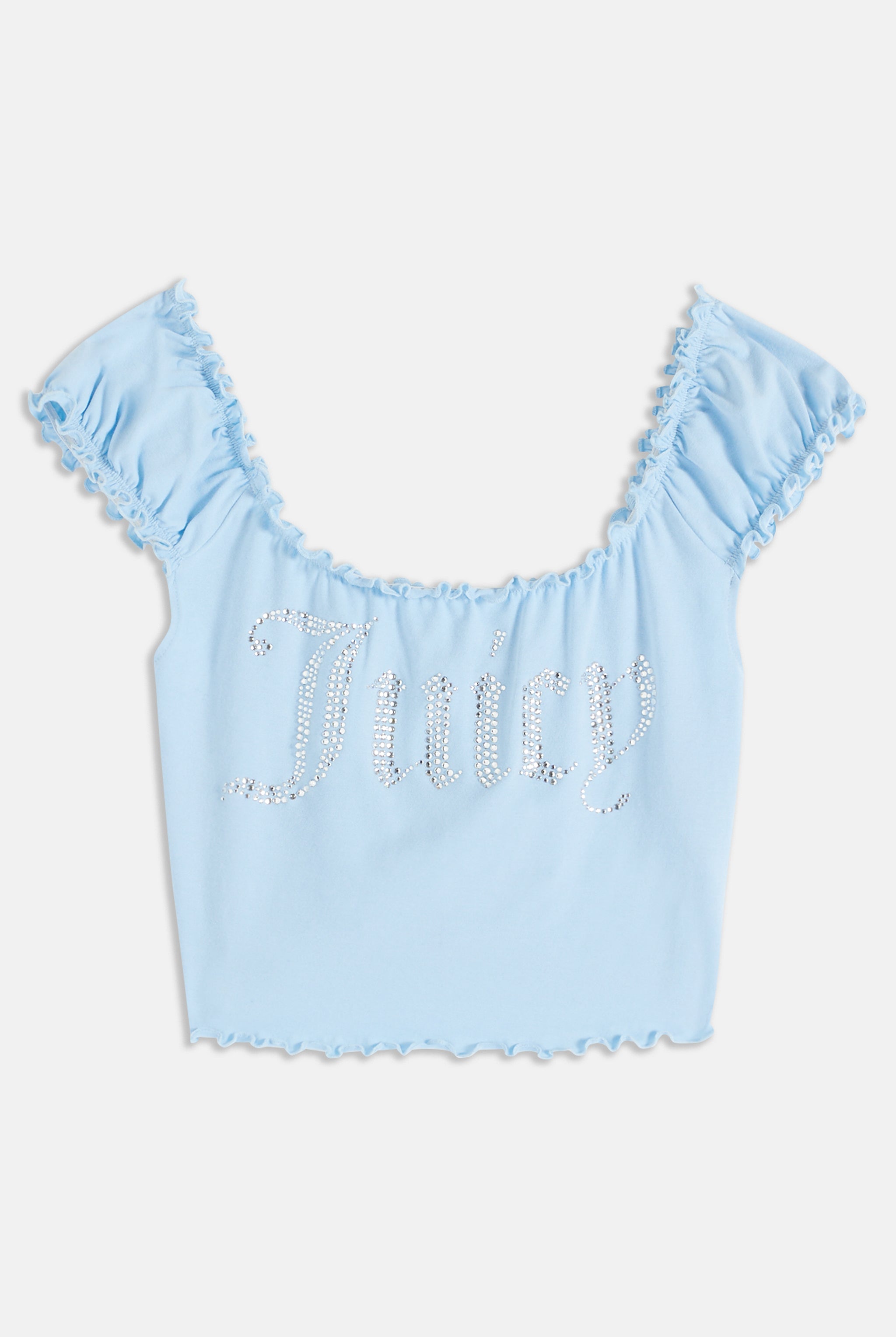 POWDER BLUE BARDOT DIAMANTÉ JERSEY TOP - M Blue