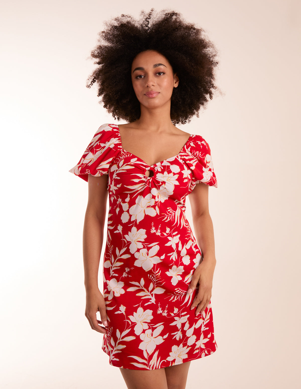 Ring Detail Milkmaid Mini Dress - RED