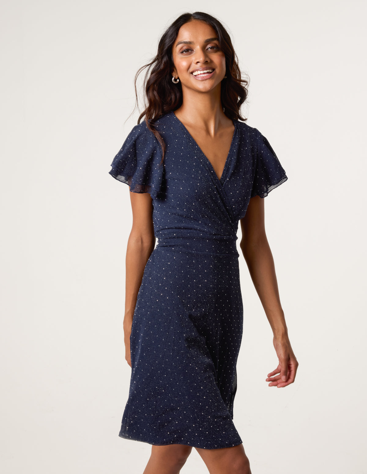 Rhinestone Diamante Wrap Dress - M NAVY