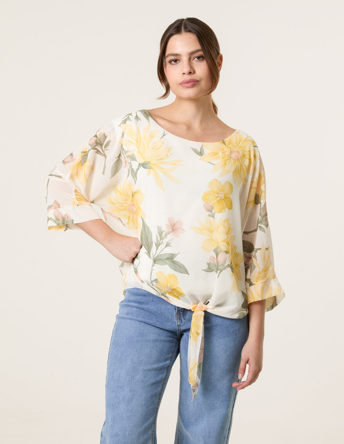 Floral Chiffon Batwing Blouse - SM LEMON