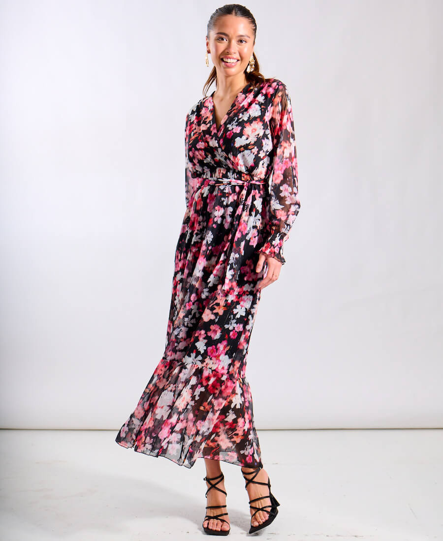 Black Floral Chiffon Maxi Dress