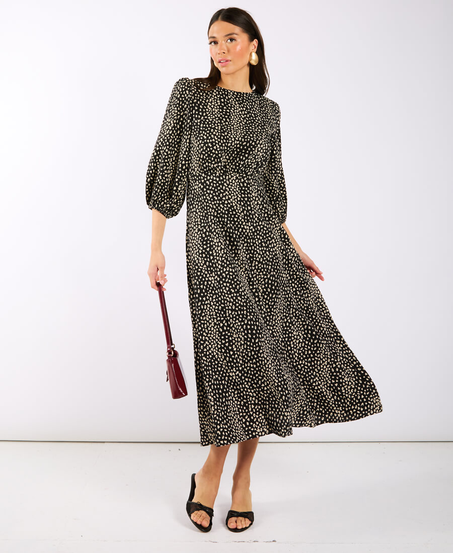 Black Spotty Sleeve Midi Dress
