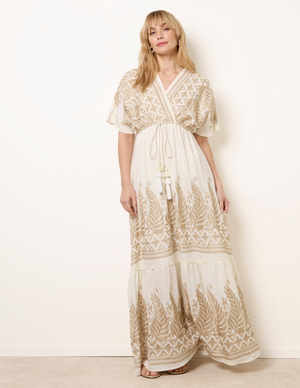 Metallic Embroidered Maxi Dress - ML WHITE
