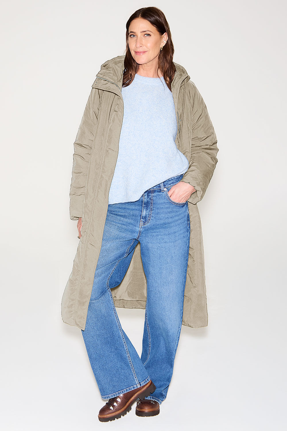 Bonmarche Green Longline Padded Coat With Hood, Size: