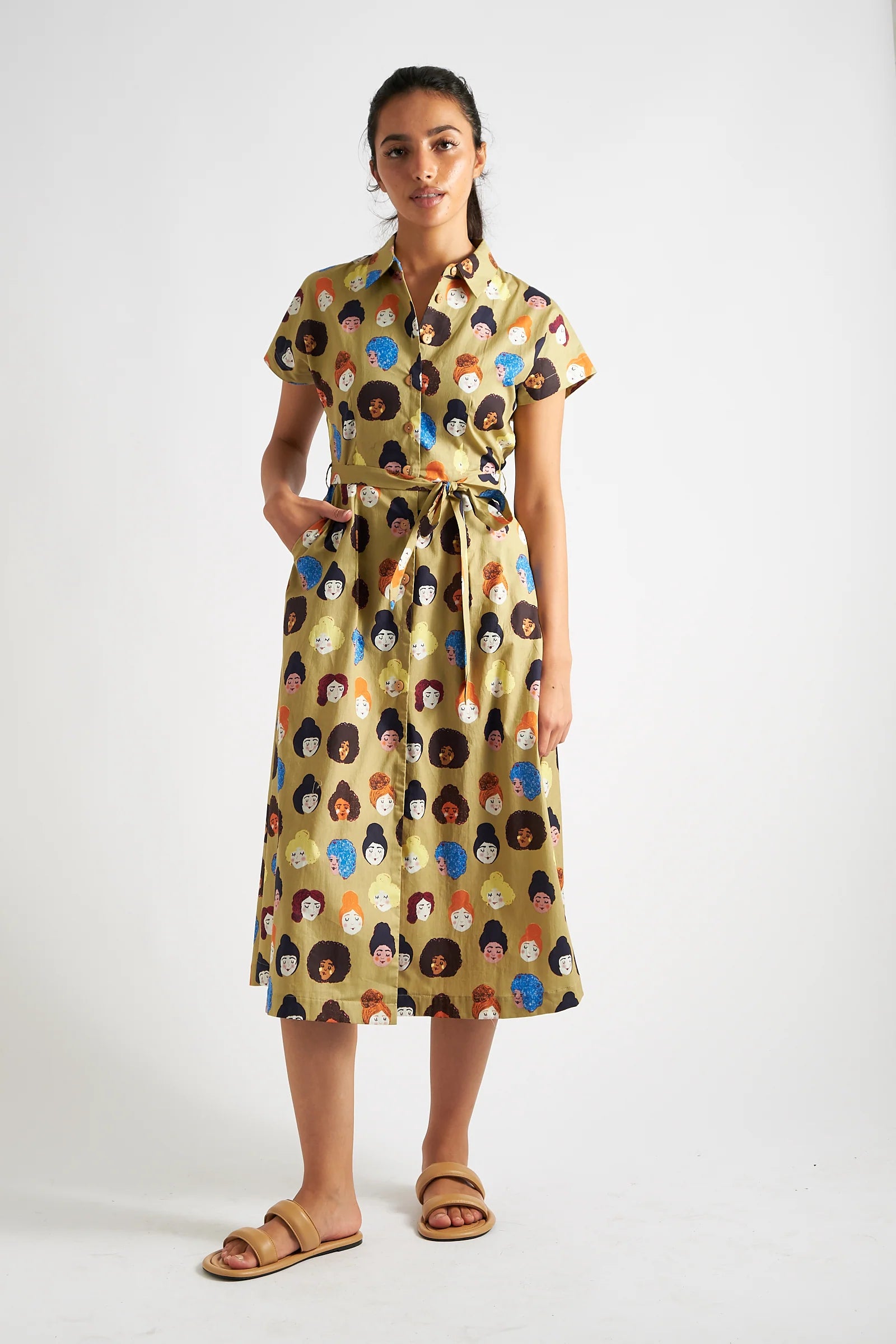 Dancia Besties Print Midi Shirt Dress - Multi
