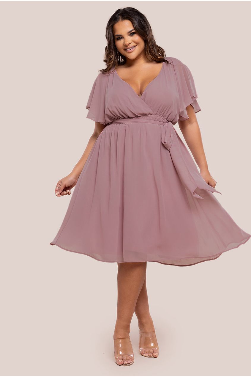 Goddiva Plus Flutter Sleeve Wrap Midi Dress