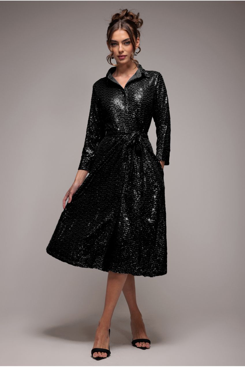 Goddiva Sequin Skater Shirt Dress