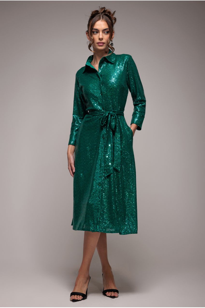 Goddiva Sequin Skater Shirt Dress