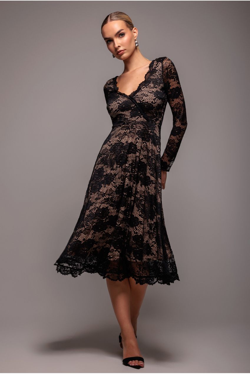 Goddiva Scalloped Lace A-line Midi Dress