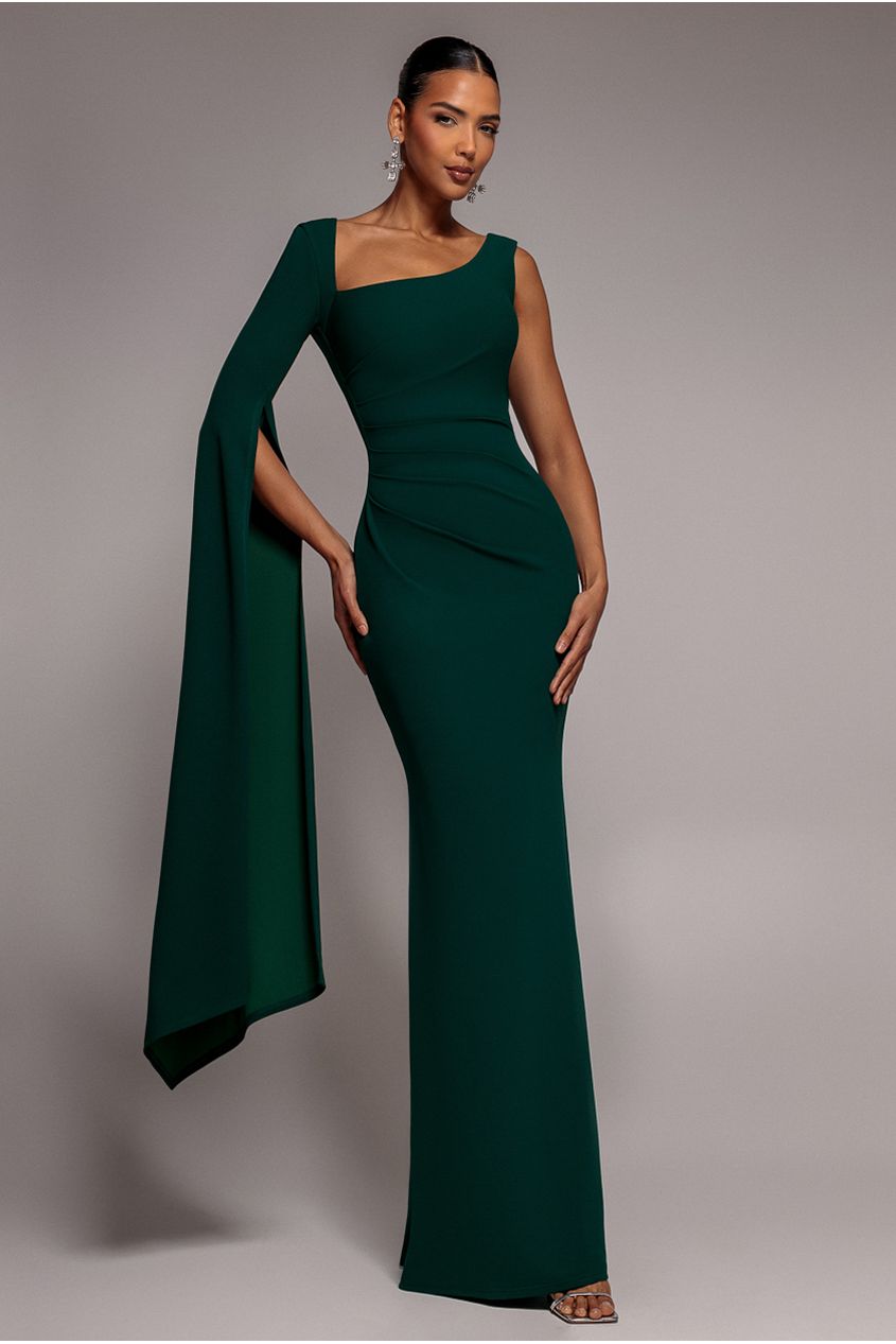 Goddiva One Shoulder Cape Sleeve Maxi Dress