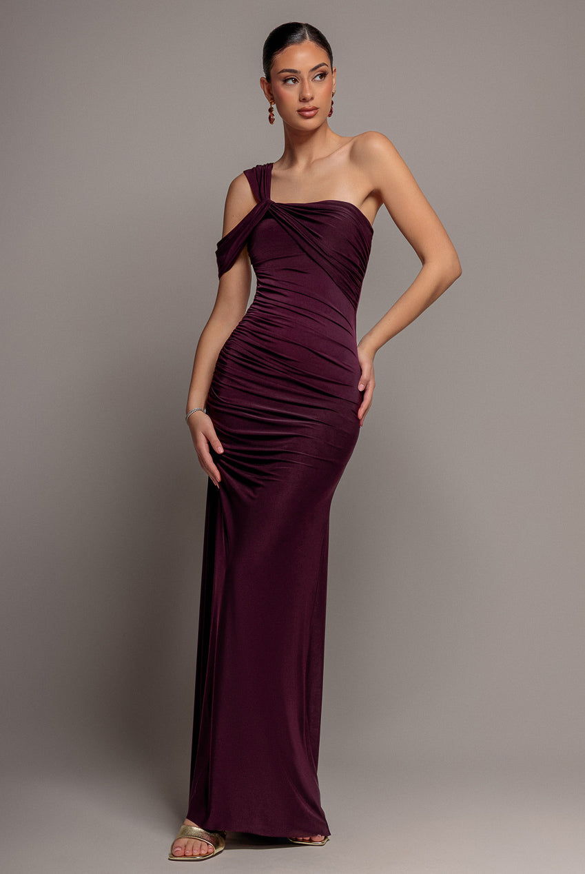 Goddiva One Shoulder Asymmetric Twist Maxi Dress