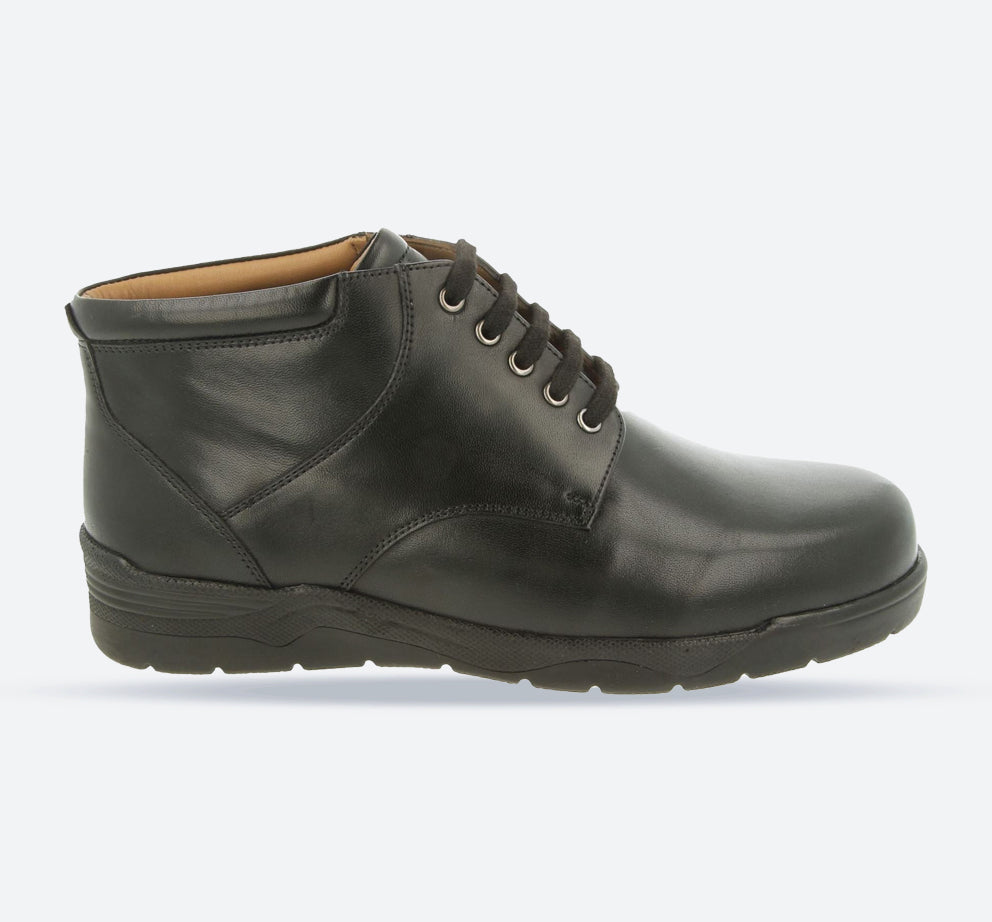 Mens Wide Fit Douglas Walking Ankle Boots, Black Leather V E - E