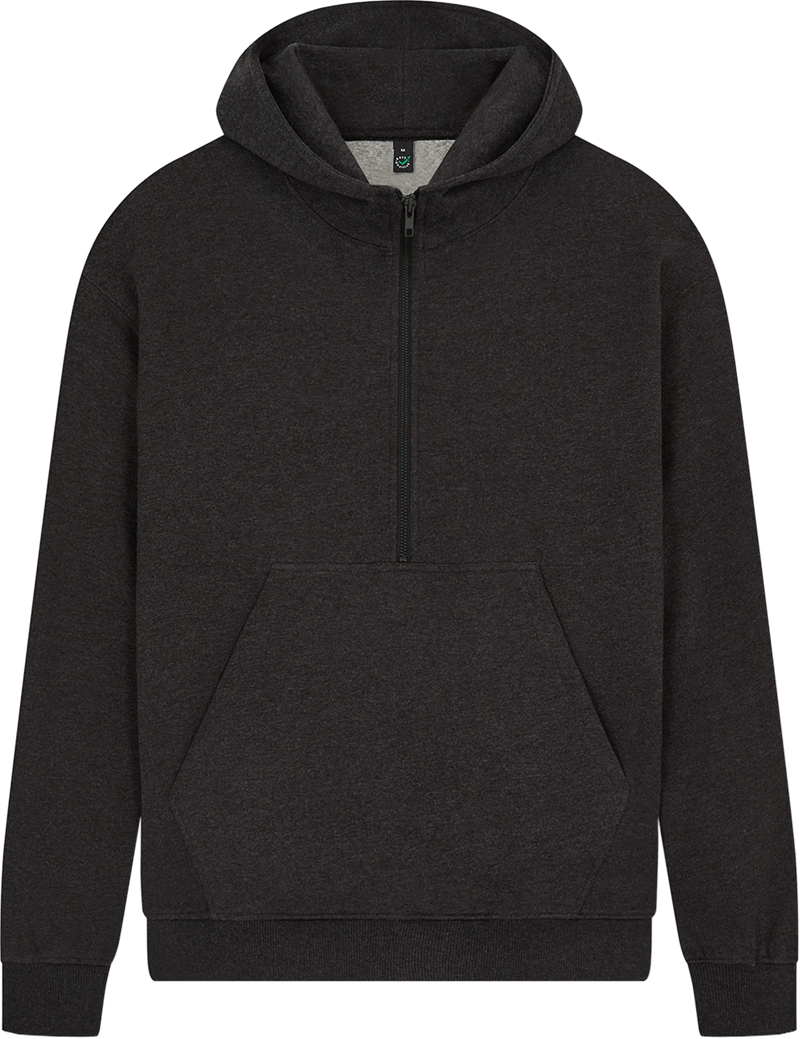 Organic Half Zip Hoodie: Unisex - M Black Heather
