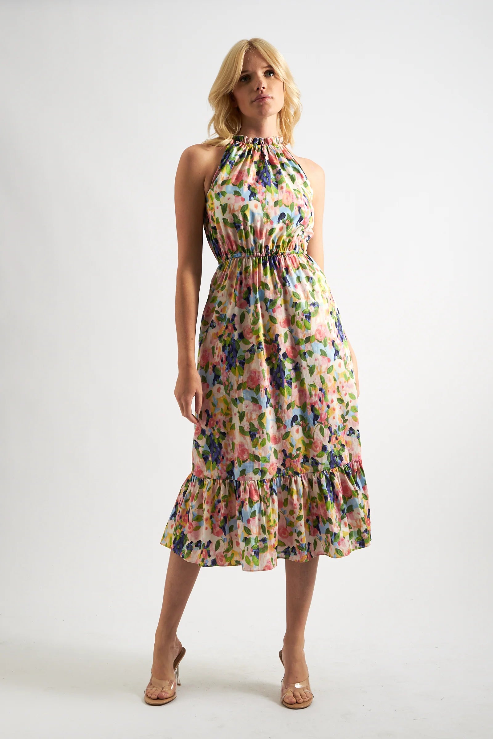 Eren Summer Dream Cut-Away Shoulder Print Midi Dress - Multi