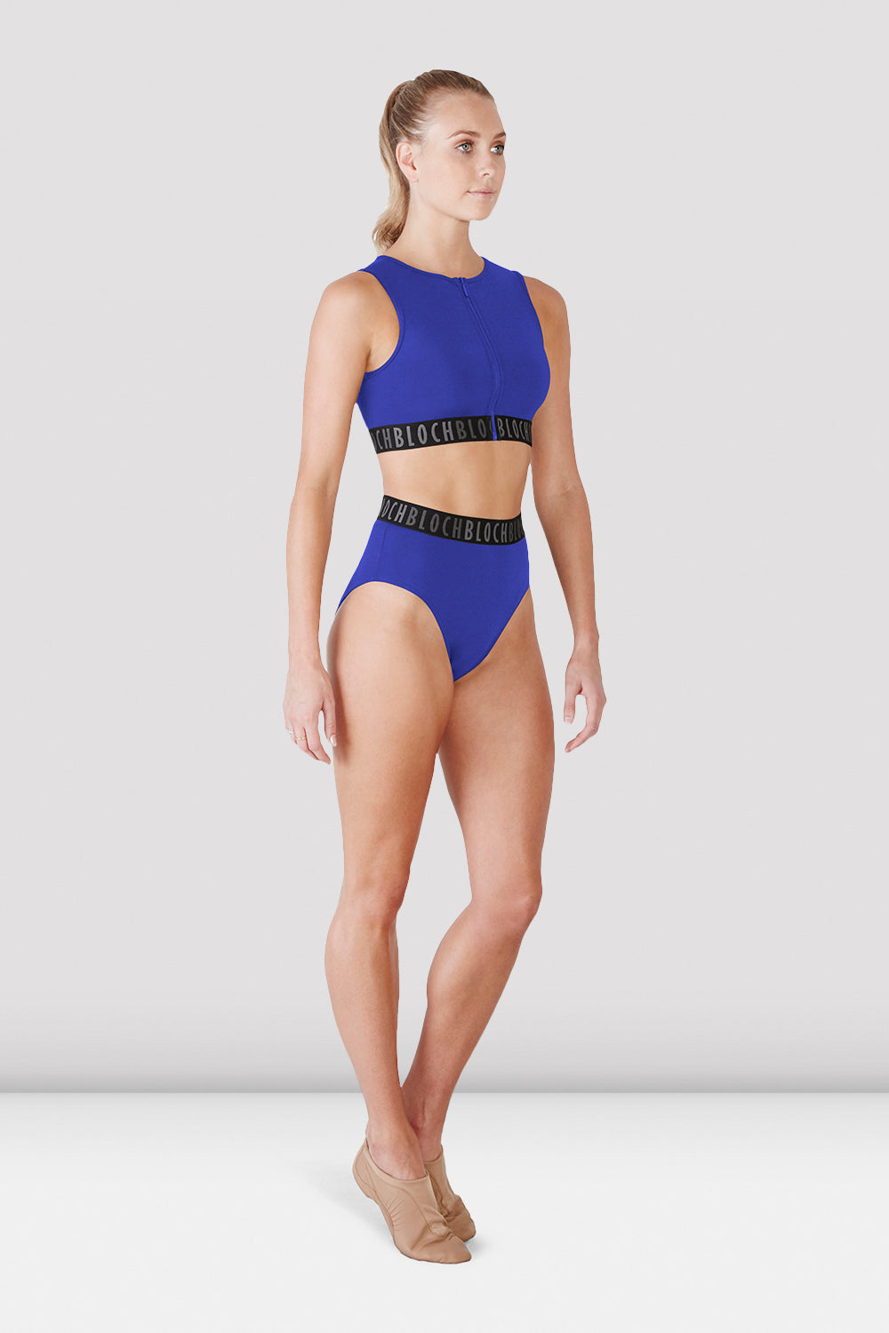 BLOCH Ladies Remy Zip Front Crop Top, Azure
