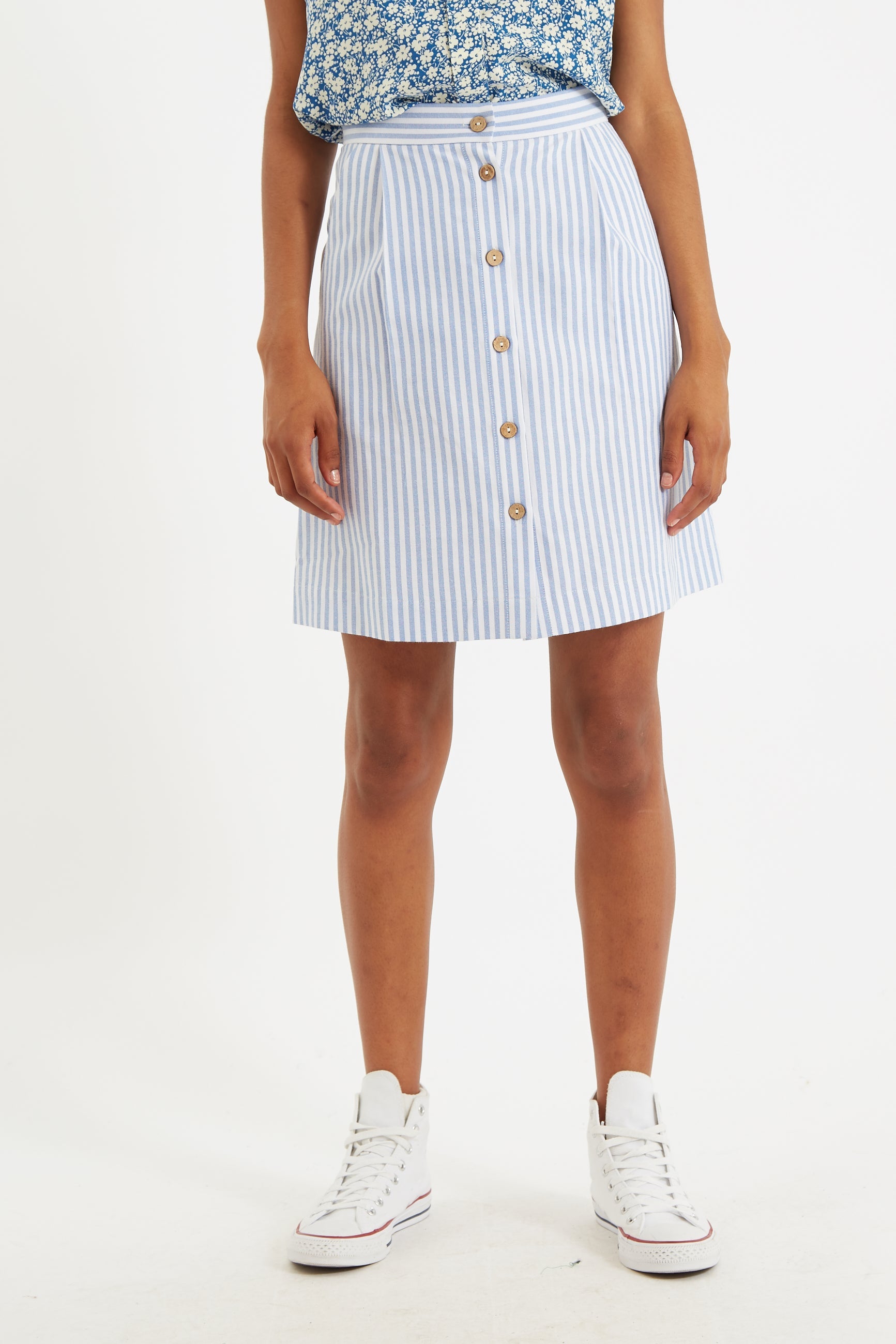 Hela Sail Stripe Button Through A-Line Mini Skirt Blue - BlueWhite