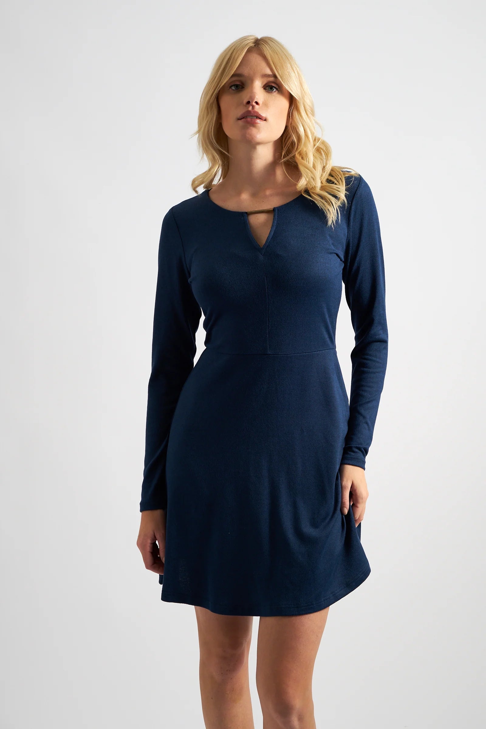 Josy Brushed Marl Jersey Skater Style Mini Dress - Navy - Navy