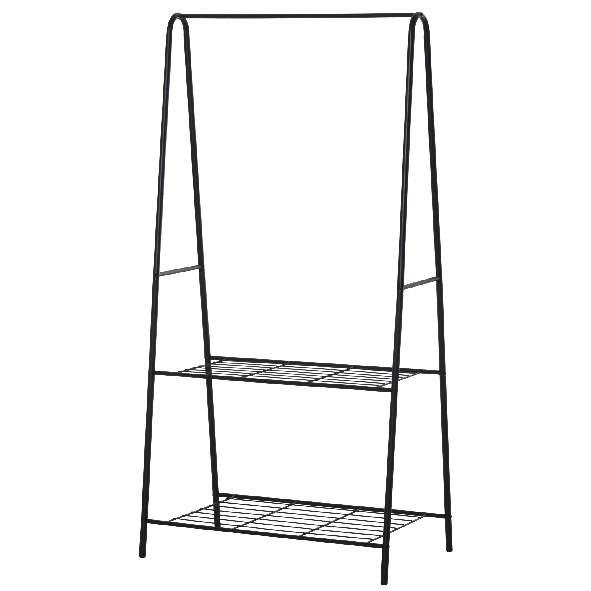 MCL Metal Clothes Rack Coat Garment Hanger Hallway Organiser Hanging Rail Stand -tier Shoe Shelving A Shaped L x W x H Black