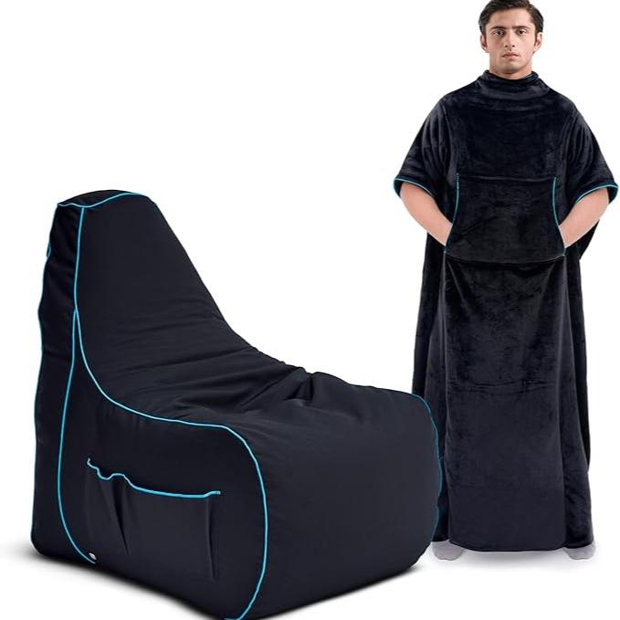 Gaming Blanket & Bean Bag Chair Gamer Beanbag & Blanket with Pockets