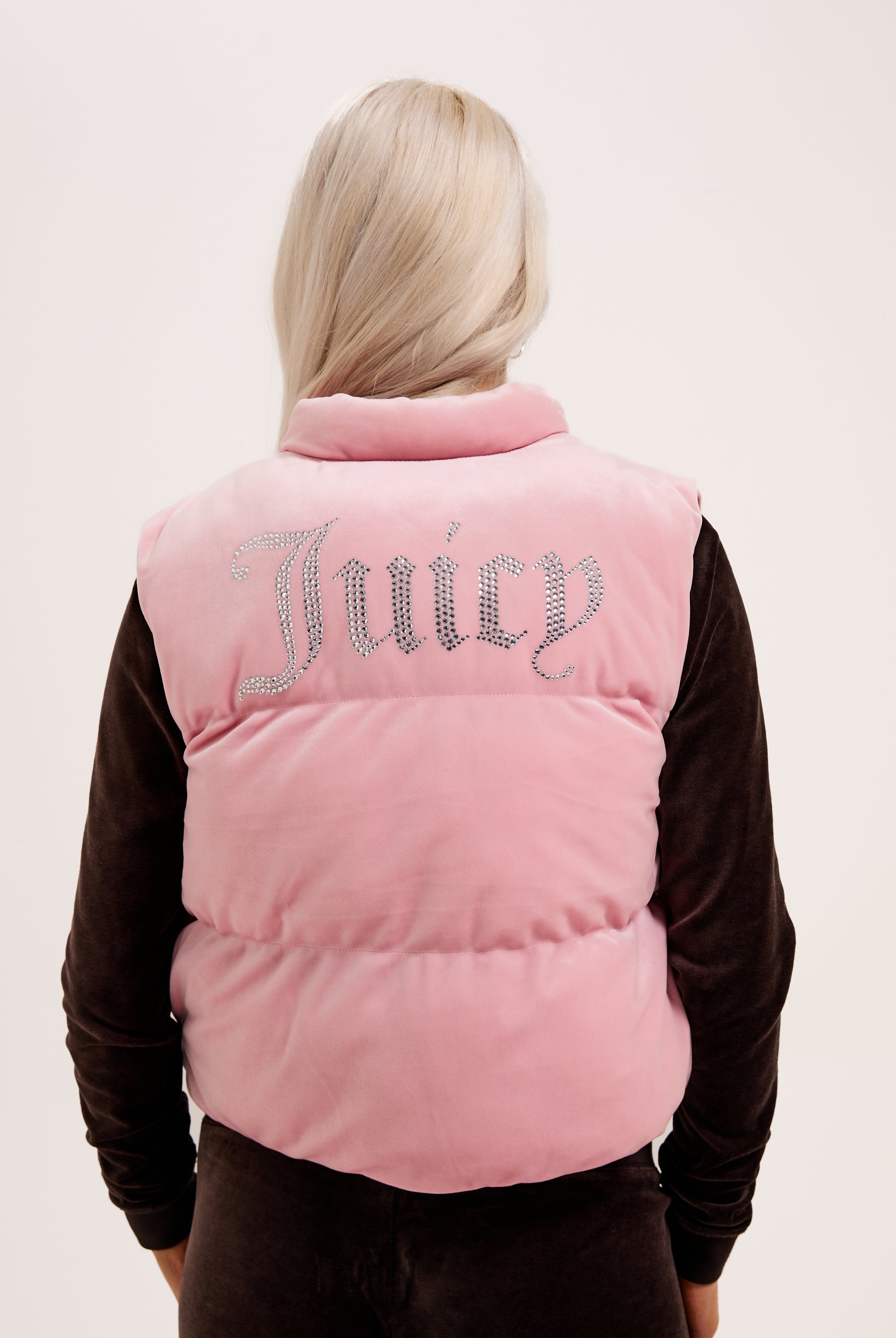 JUICY PINK CROPPED DIAMANTÉ VELOUR GILET - XX Pink