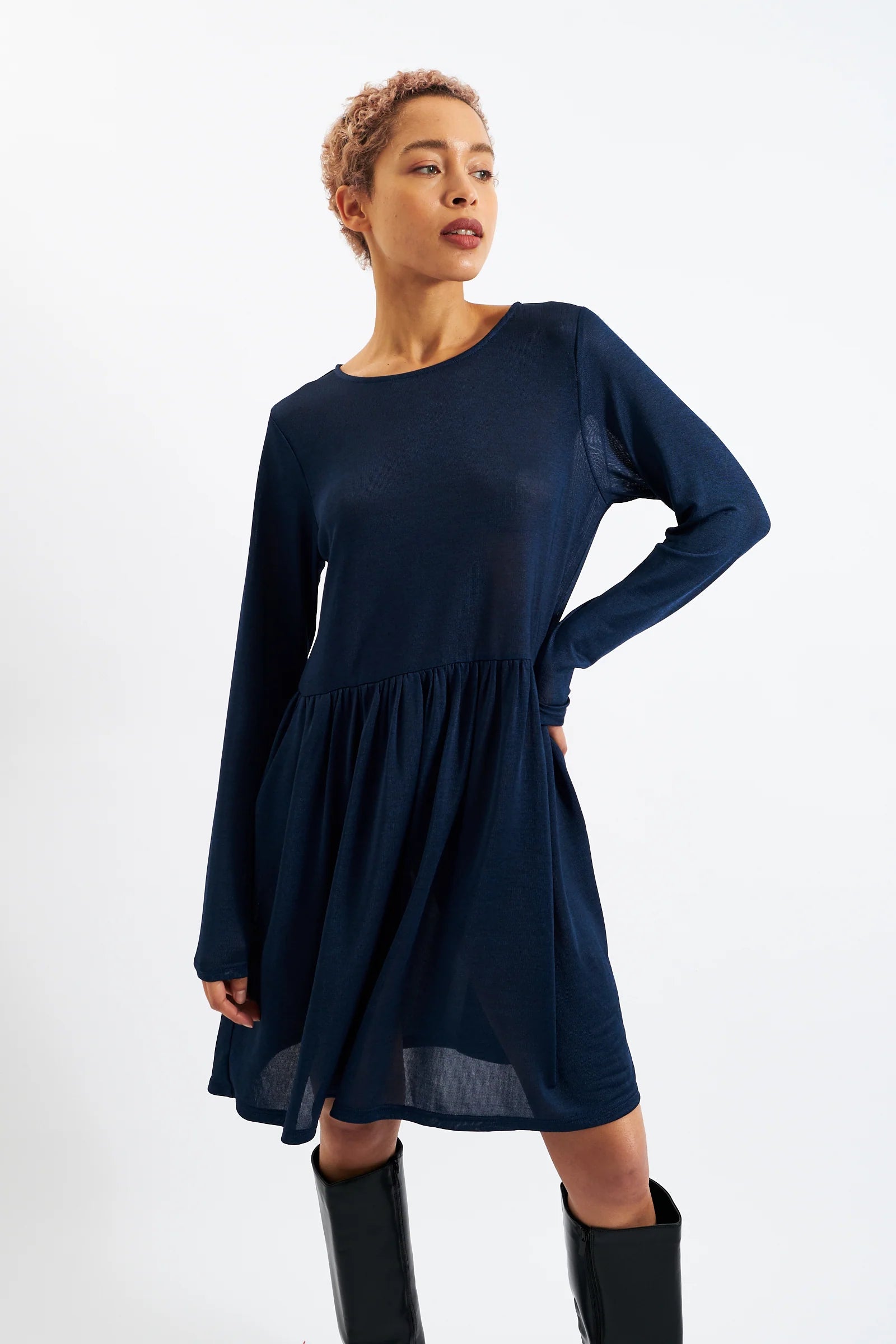 Marylene Marl Throw On Mini Dress in Navy - Navy